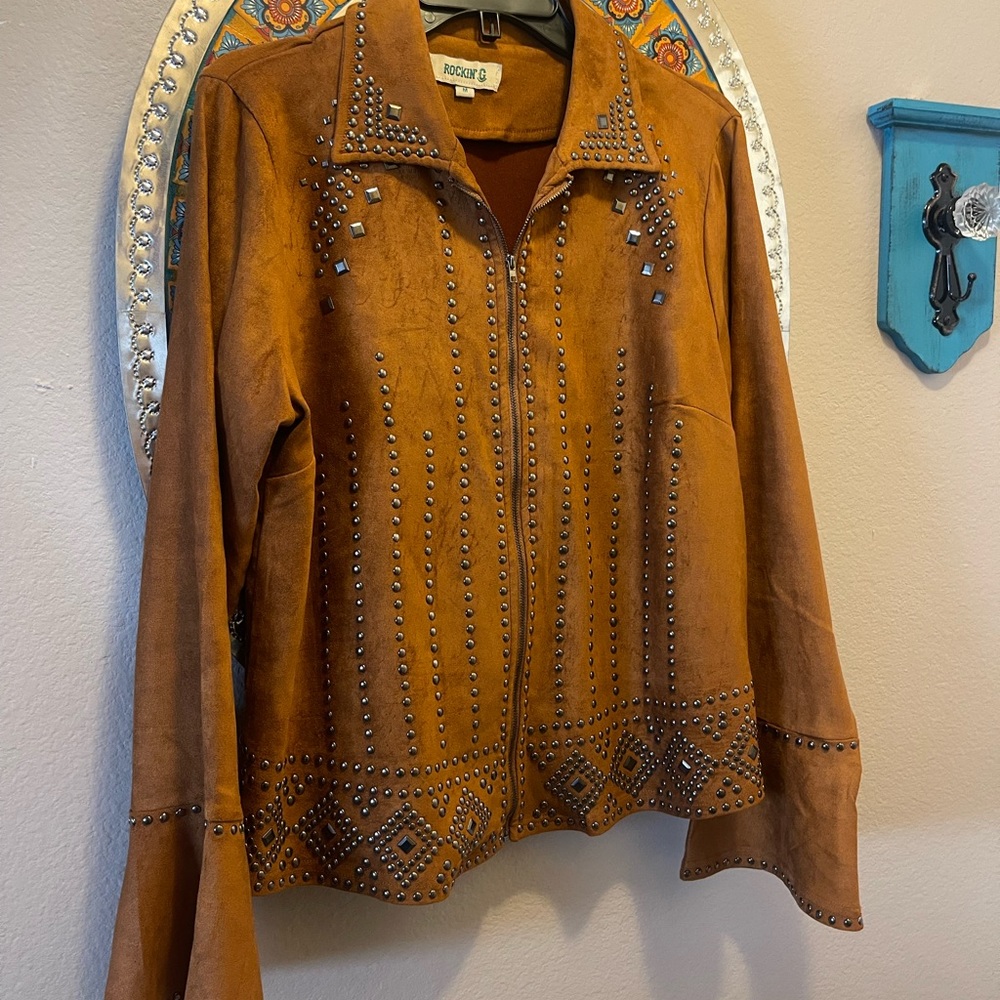 Rockin G faux suede thunderbird jacket